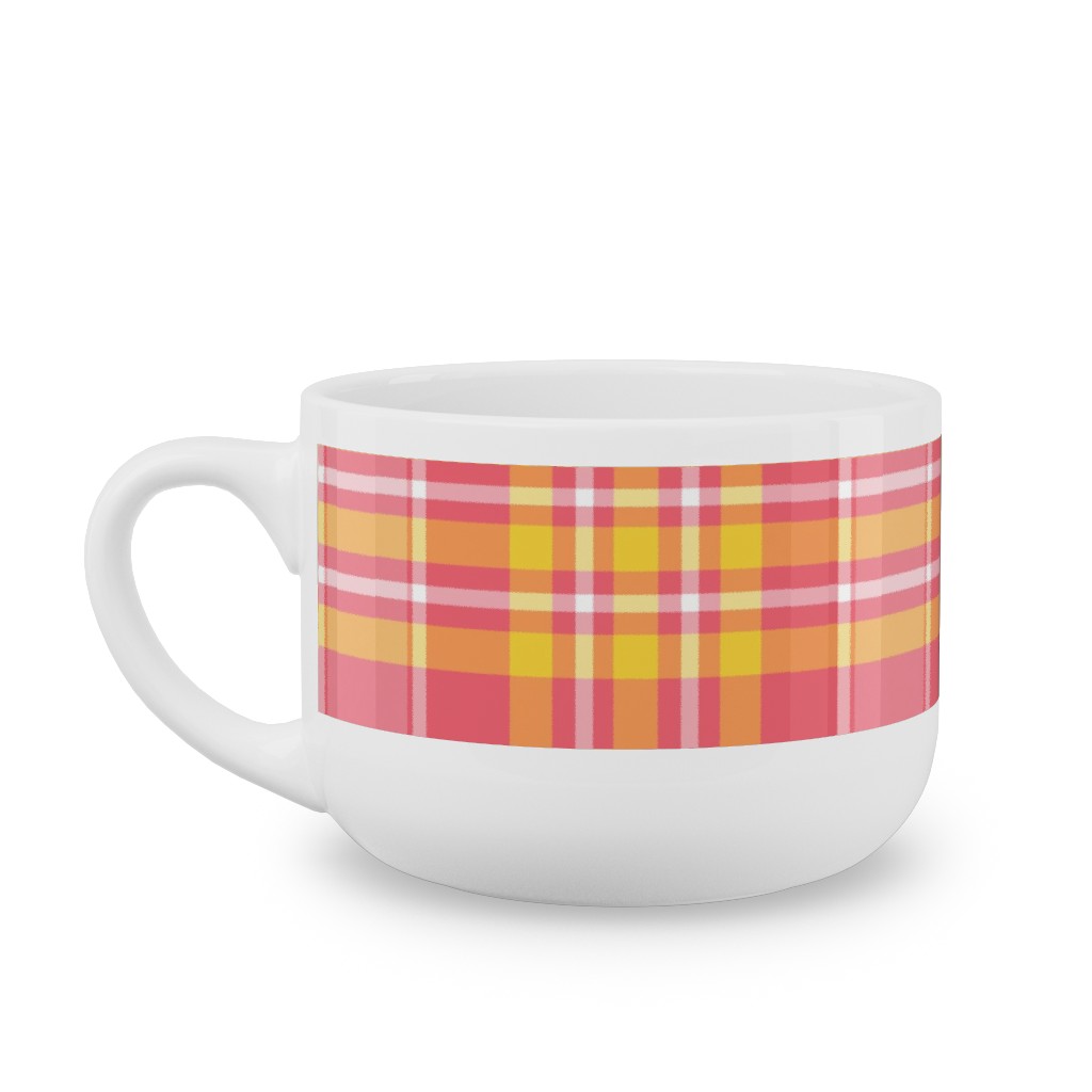 Plaid - Pink and Yellow Latte Mug, White,  , 25oz, Pink