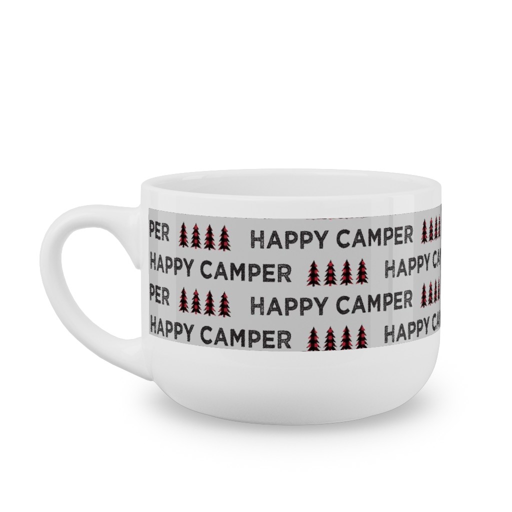 Happy Camper on Fog - Gray Latte Mug, White,  , 25oz, Brown