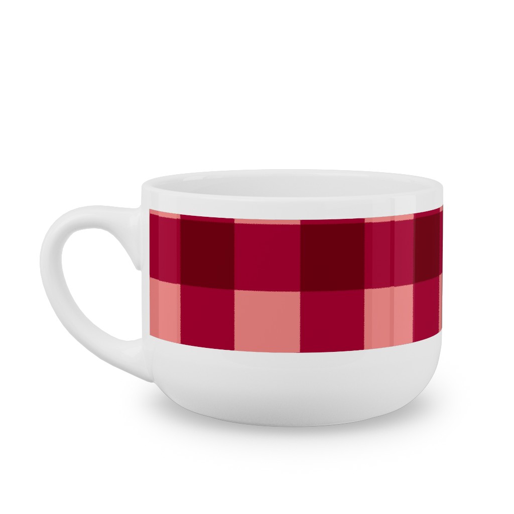 Gingham Check - Red and Pink Latte Mug, White,  , 25oz, Red
