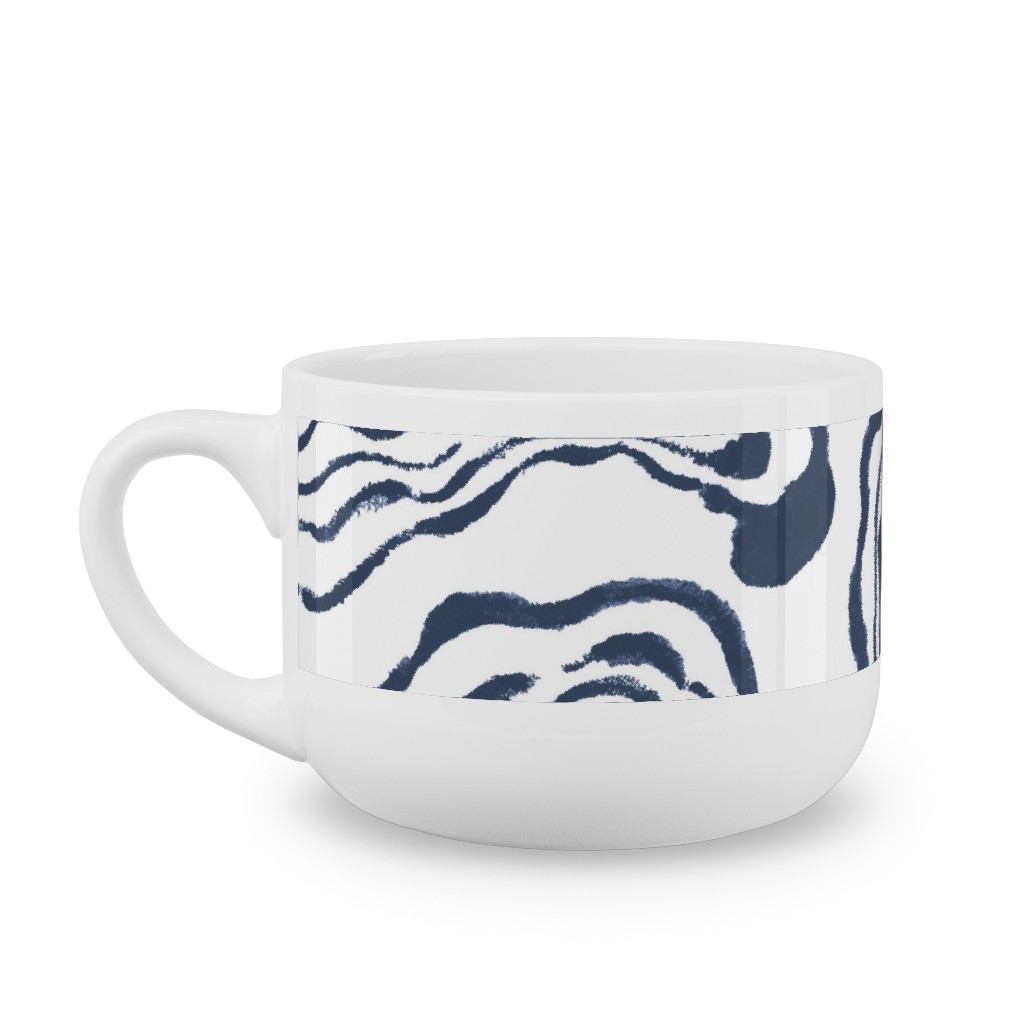 Oysters Paisley - Navy Latte Mug, White,  , 25oz, Blue