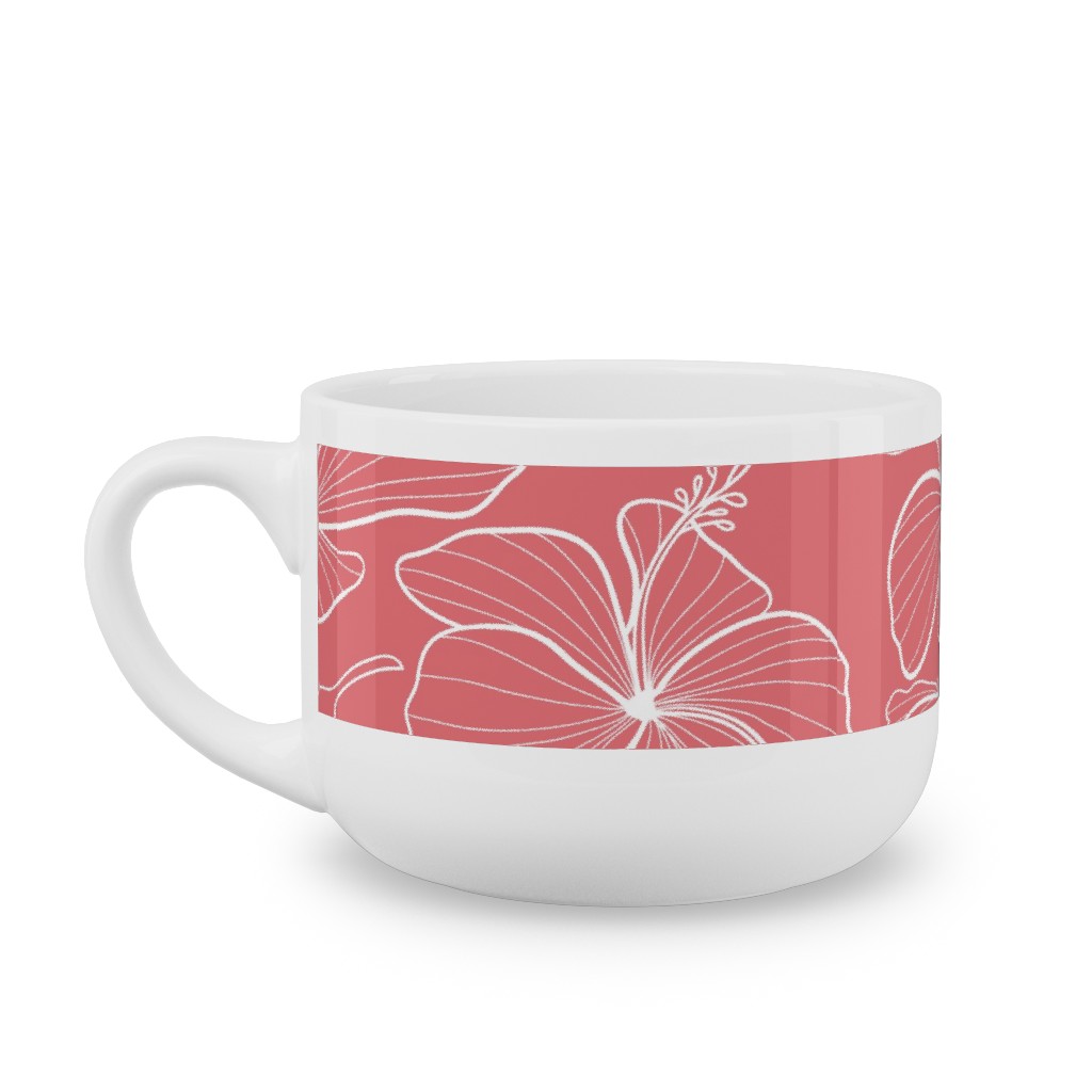 Hibiscus Line Art - Pink Latte Mug, White, , 25oz, Pink, Bright Pink