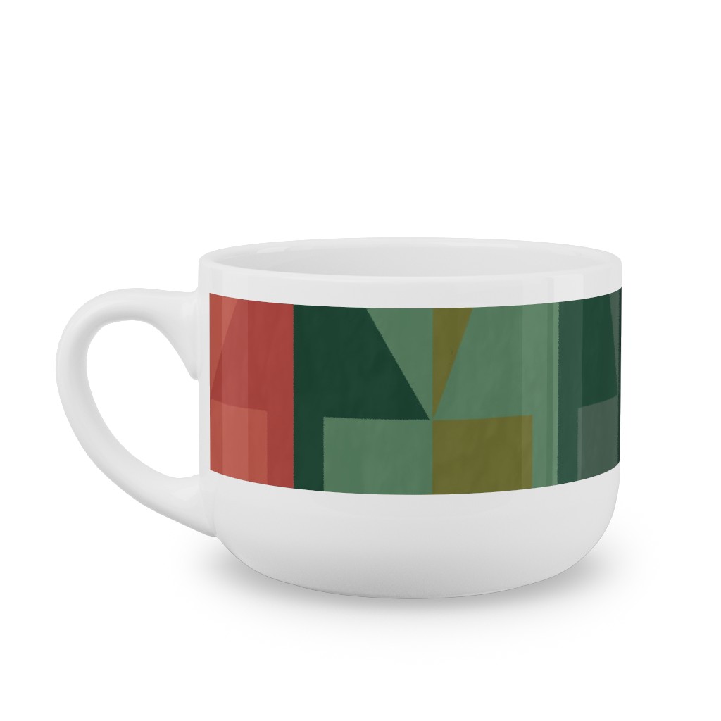 Geometric Forest - Red and Green Latte Mug, White,  , 25oz, Green