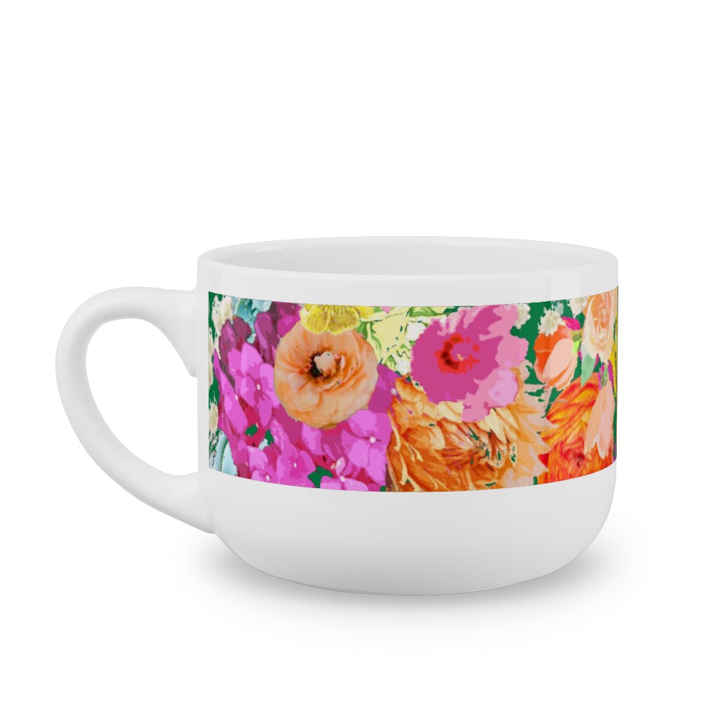 Summer Bright Floral - Kelly Green Latte Mug, White,  , 25oz, Pink
