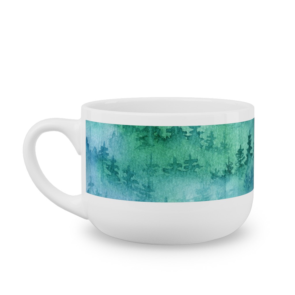 Watercolor Forest - Green and Blue Latte Mug, White,  , 25oz, Green