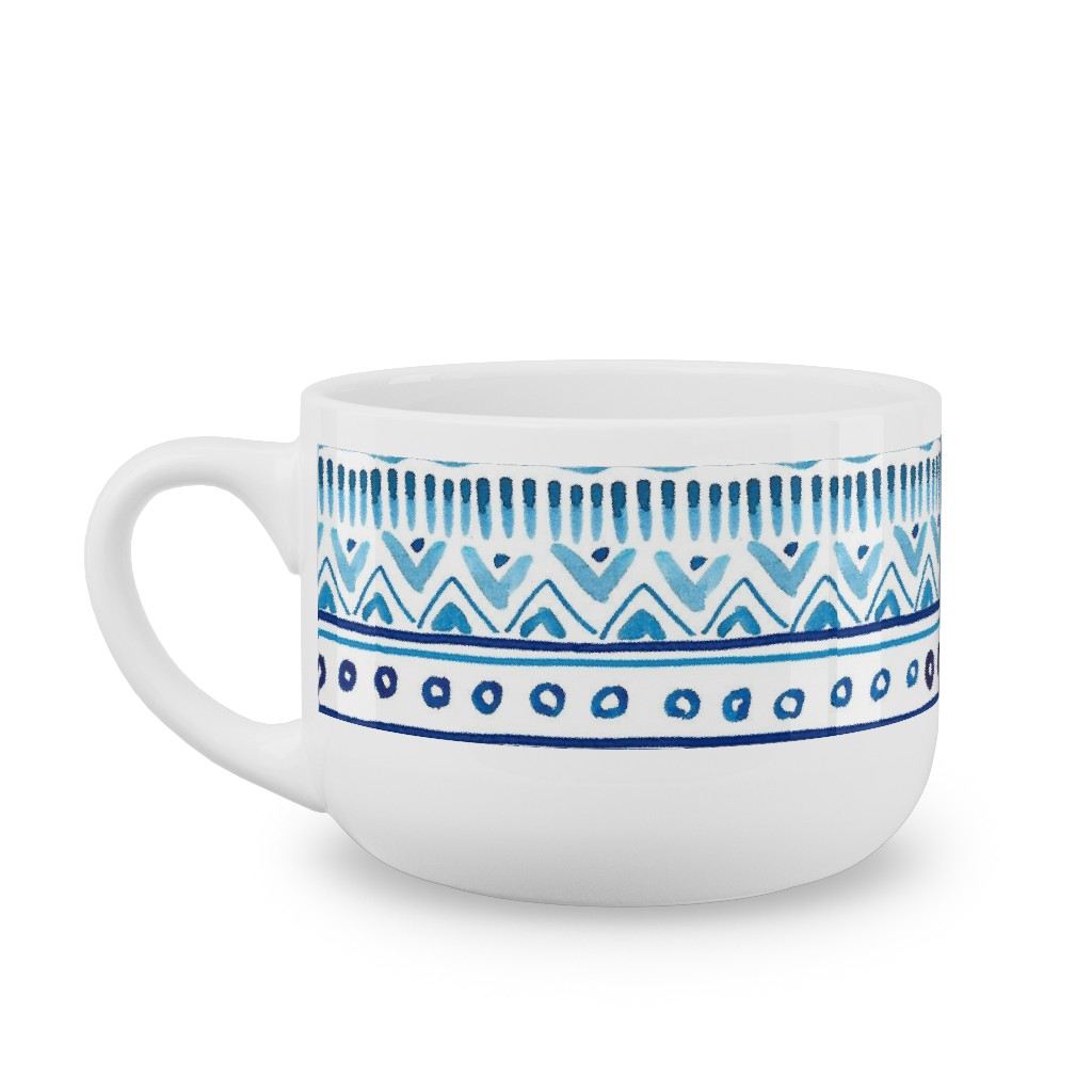 Painted Stripe - Blue Latte Mug, White,  , 25oz, Blue