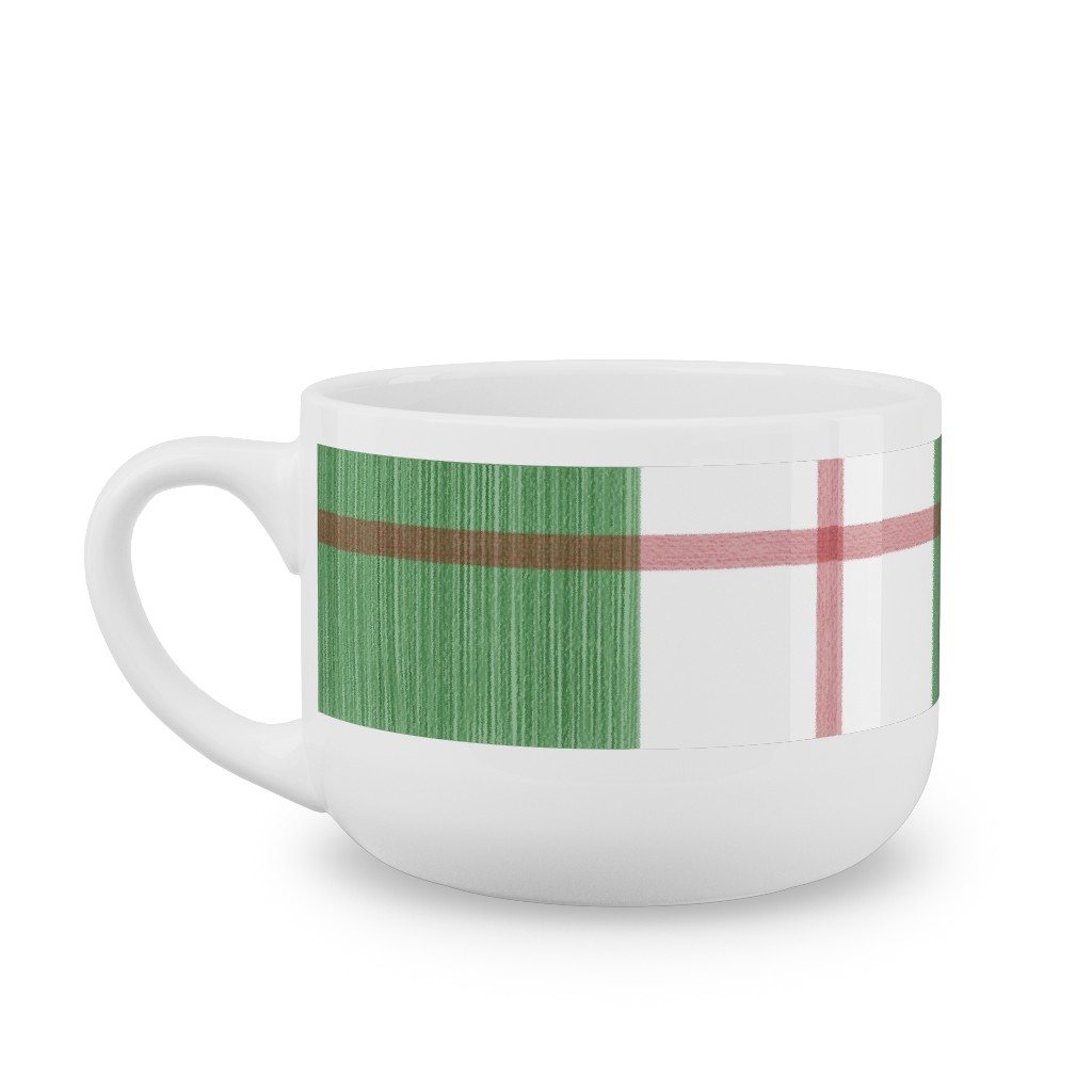 Double Plaid Latte Mug, White, , 25oz, Green, Avocado