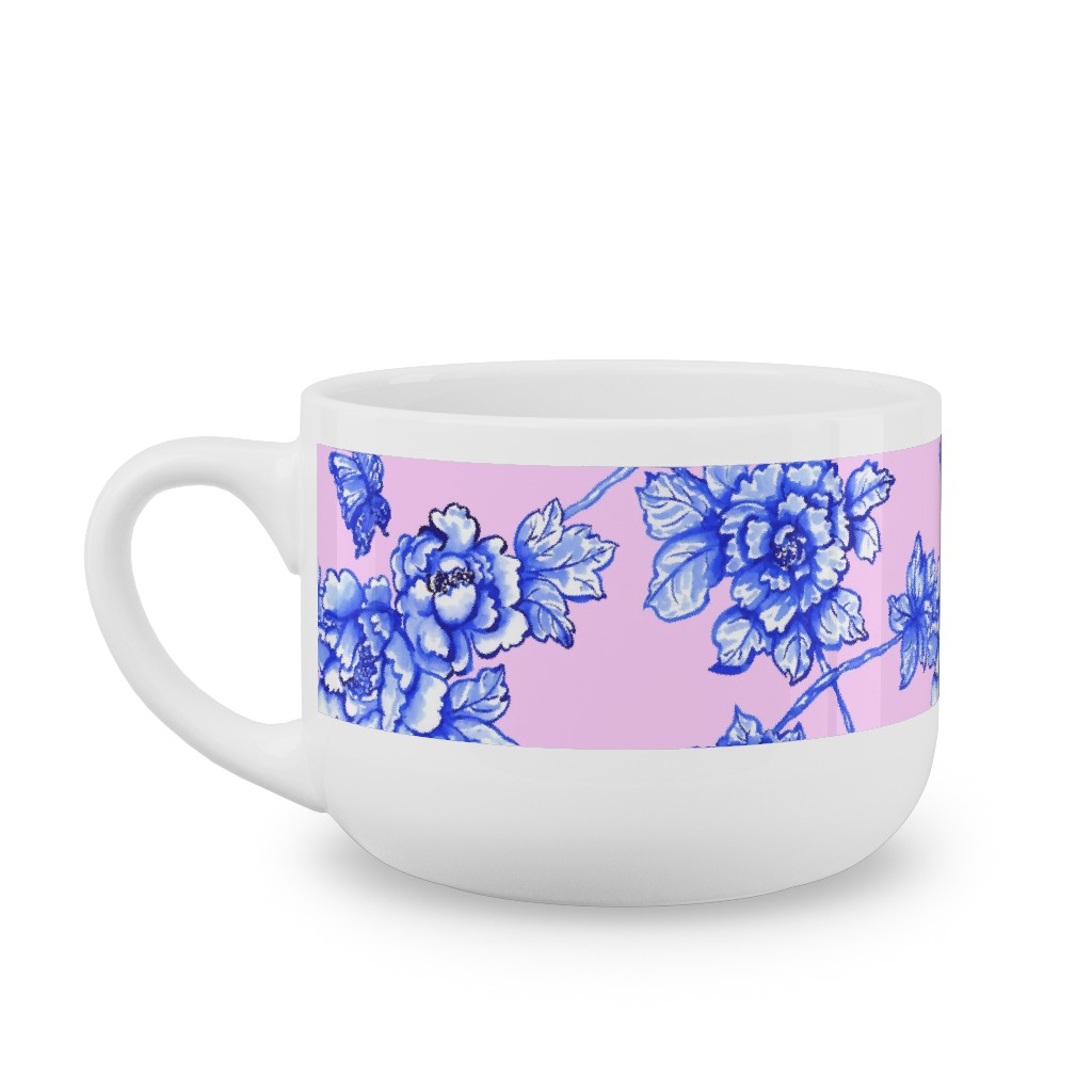 Chinoiserie Floral - Blush Latte Mug, White,  , 25oz, Pink