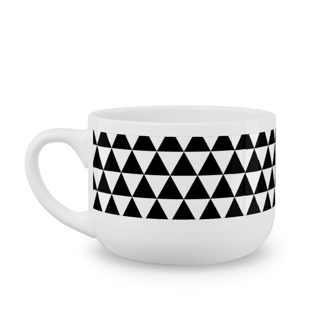 Triangles - Geometric - Black & White Latte Mug, White,  , 25oz, Black