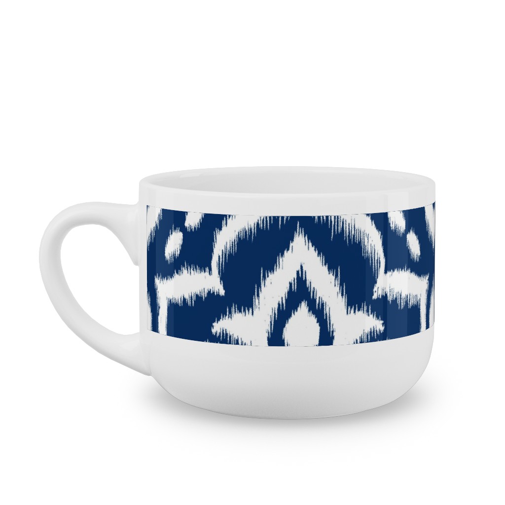 Ikat Damask - Midnight Navy Latte Mug, White,  , 25oz, Blue