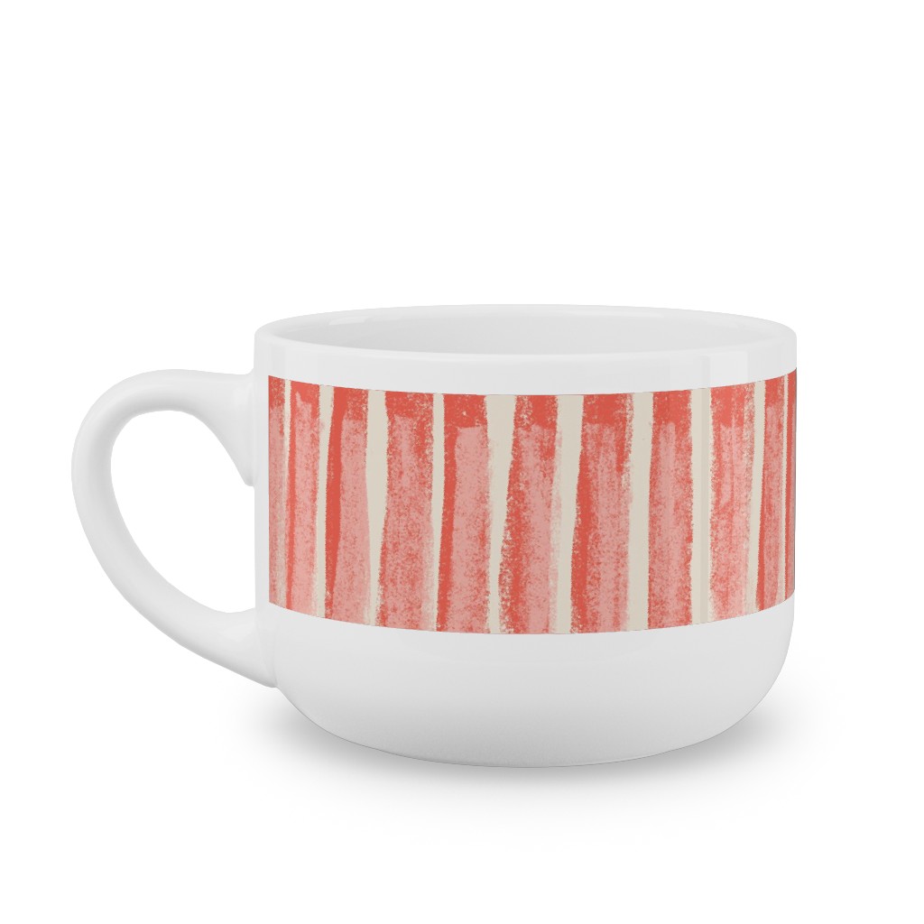 Strips - Coral Latte Mug, White,  , 25oz, Pink