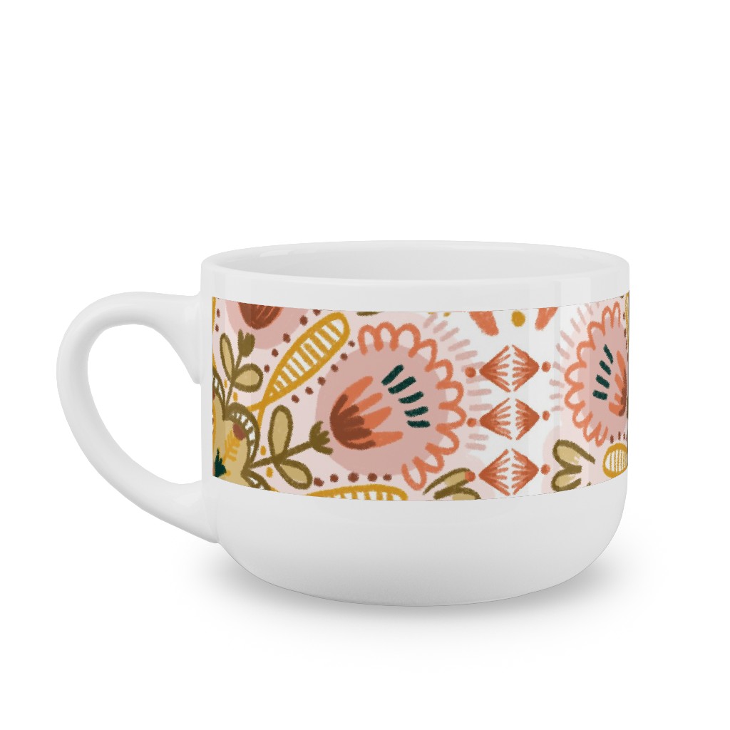 Pysanky - Boho - Warm Latte Mug, White, , 25oz, Pink, Bright Pink