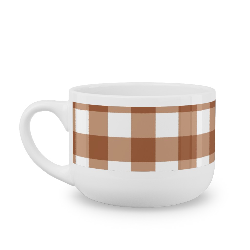 Gingham Plaid Check Latte Mug, White, , 25oz, Brown, Toast