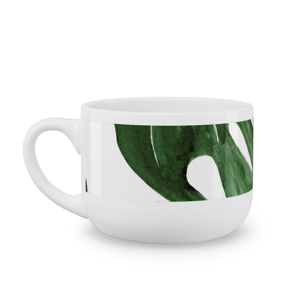 Monstera Tropical Leaves - Green Latte Mug, White,  , 25oz, Green