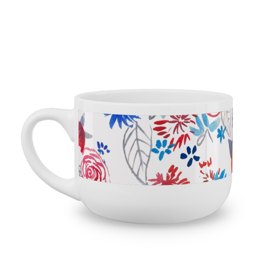 Patriotic Watercolor Floral - Red White and Blue Latte Mug, White,  , 25oz, Multicolor