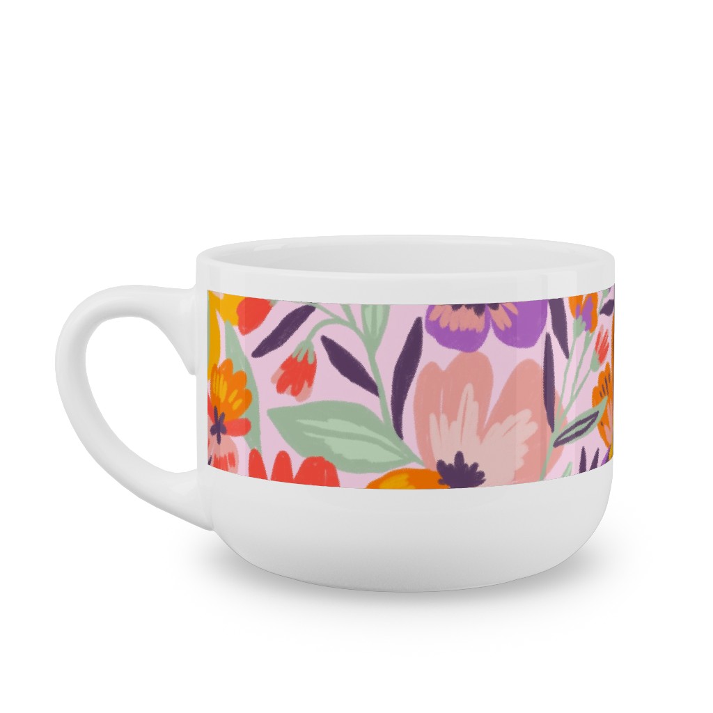 Pansies Latte Mug, White,  , 25oz, Multicolor