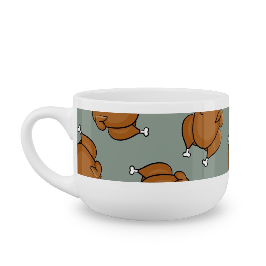 Thanksgiving Day Turkey Toss Latte Mug, White,  , 25oz, Green