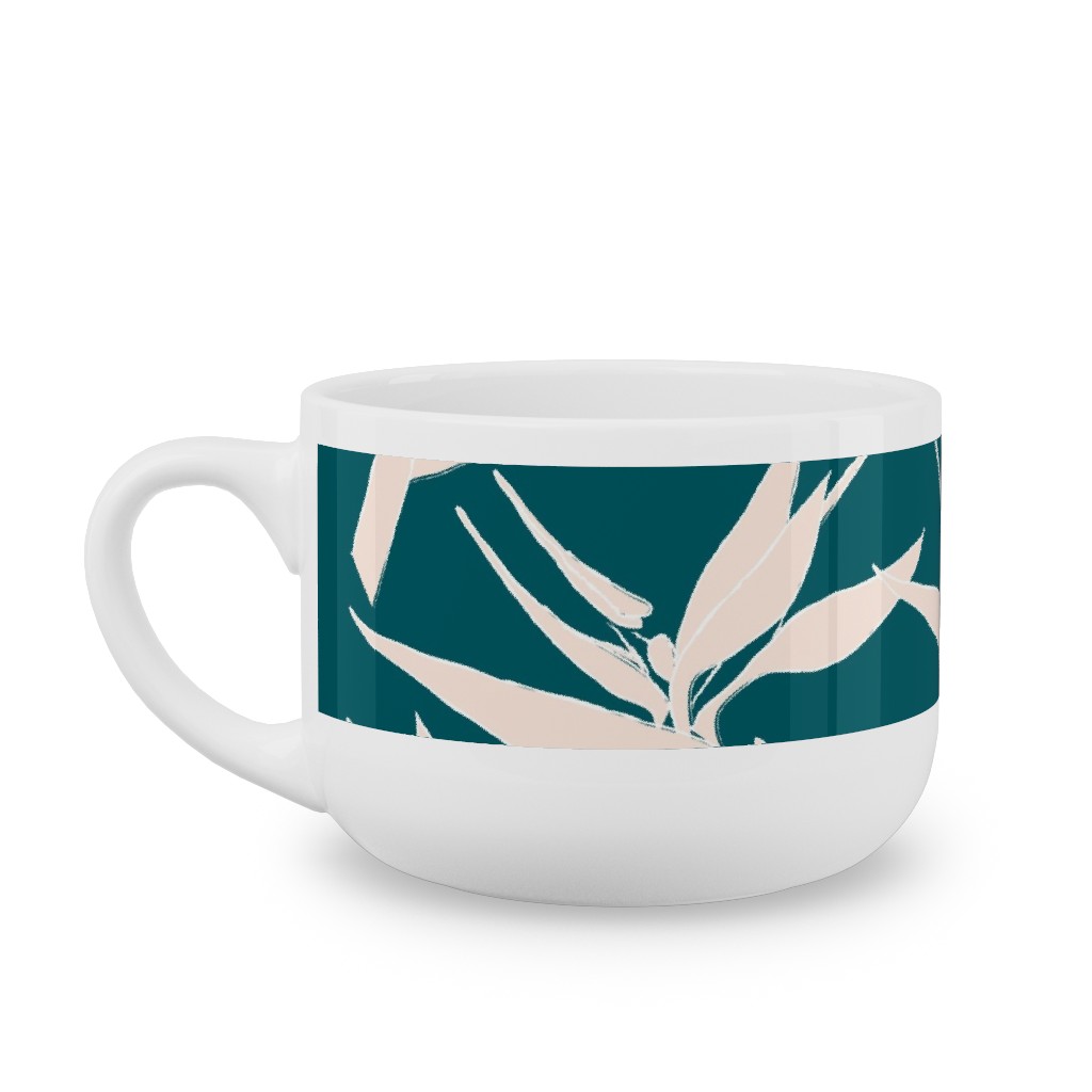 Freehand Birds of Paradies - Forest and Peach Latte Mug, White,  , 25oz, Green