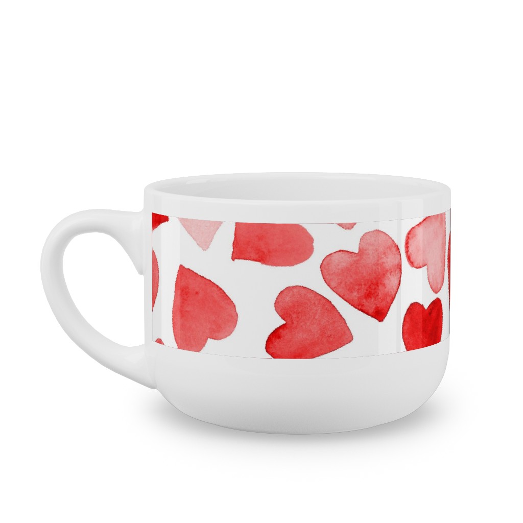 Red Hearts Watercolor - Red Latte Mug, White,  , 25oz, Red