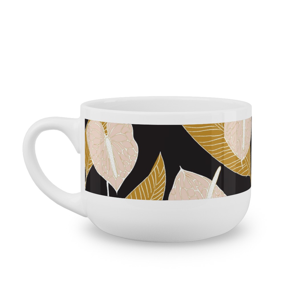 Art Nouveau Anthuriums - Black Mustard and Pale Peach Latte Mug, White, , 25oz, Multicolor