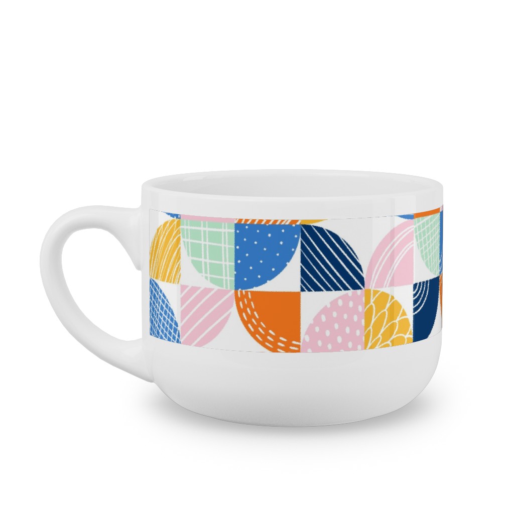 Modern Quilt Pattern - Multi Latte Mug, White,  , 25oz, Multicolor