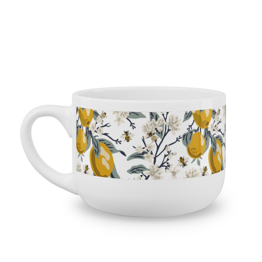 Bees & Lemons - White Latte Mug, White,  , 25oz, Yellow