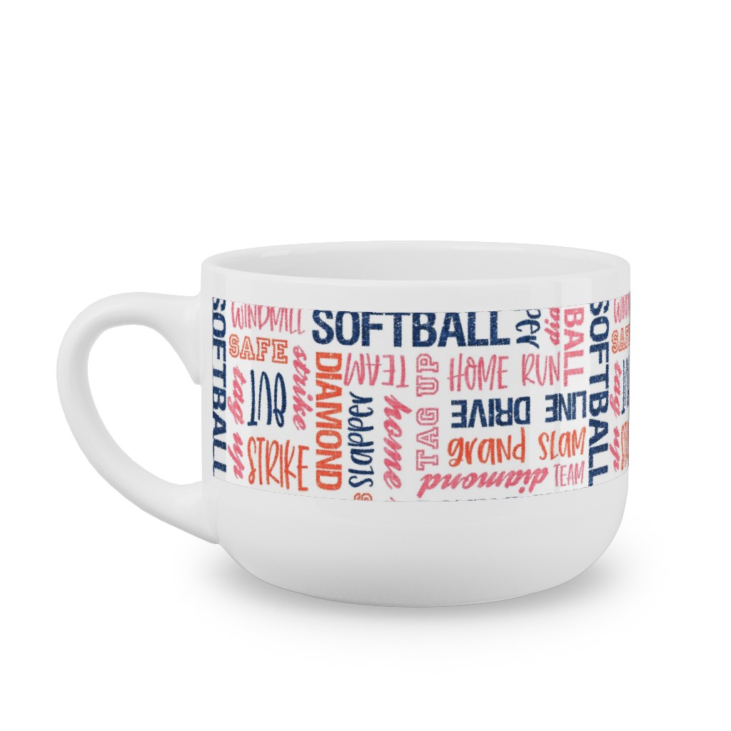 All Things Softball - Softball Typography - Pink Orange Blue Latte Mug, White,  , 25oz, Pink