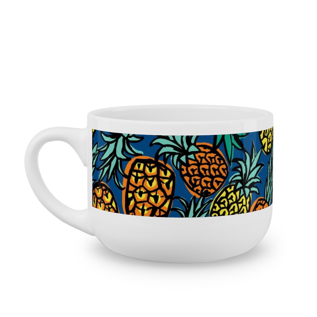 Tropical Pineapple - Blue Latte Mug, White,  , 25oz, Blue