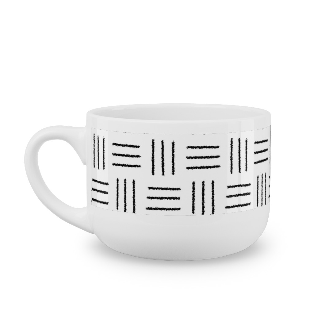 Mudcloth Basket Weave - Black on White Latte Mug, White,  , 25oz, White