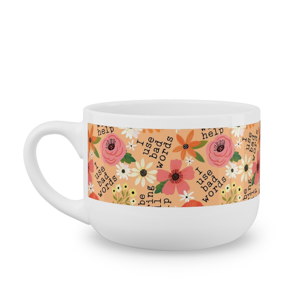 Maybe Swearing Will Help - Florai - Peach Latte Mug, White,  , 25oz, Orange