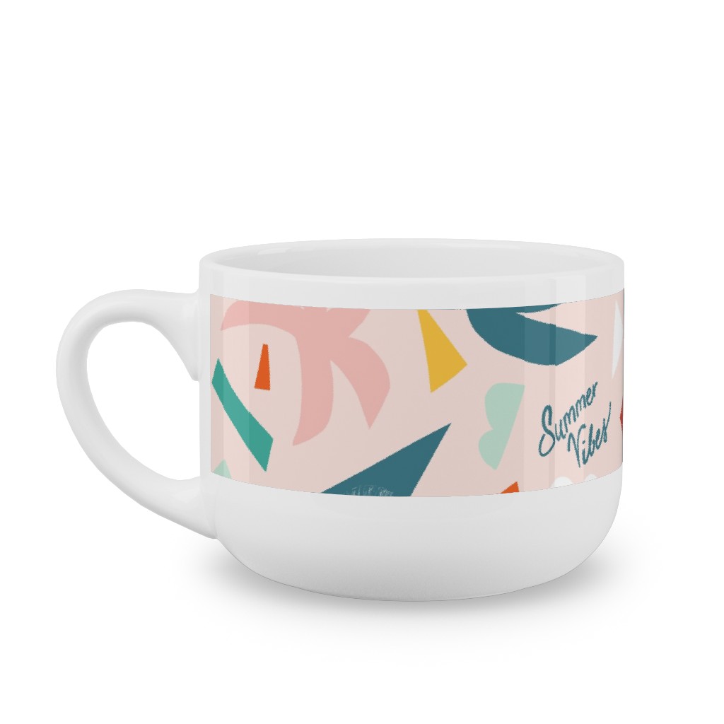 Summer Vibes Collage Latte Mug, White, , 25oz, Pink, Bright Pink