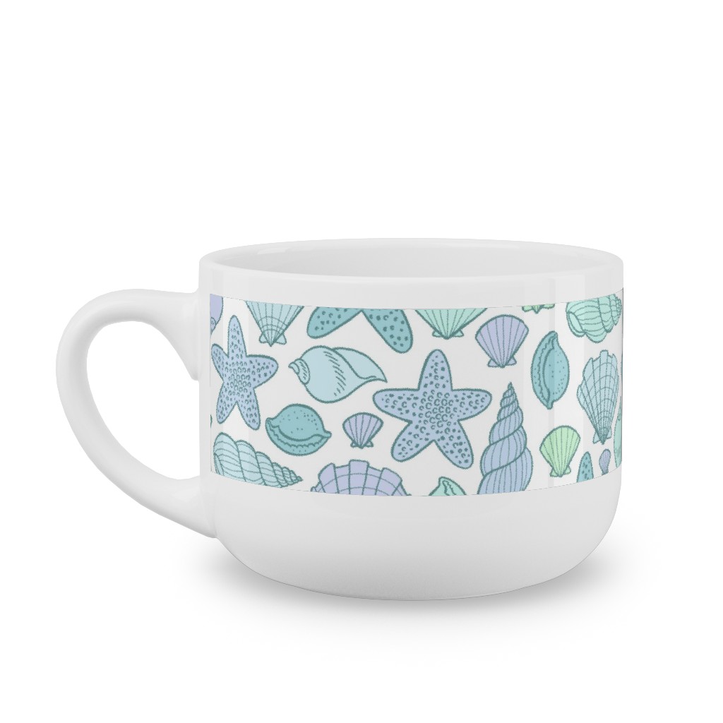 Seashells - Cool Blues Latte Mug, White,  , 25oz, Blue