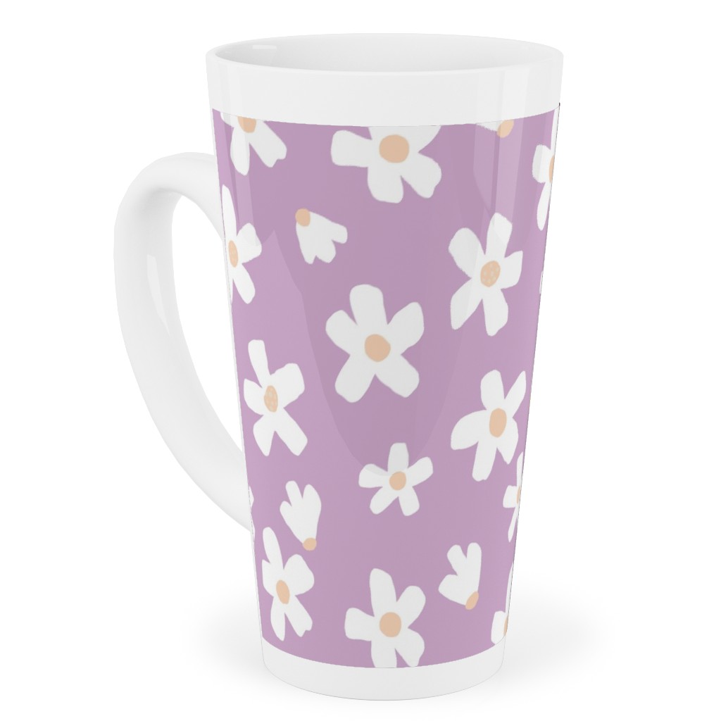 Daisy Garden Floral - Purple Tall Latte Mug, 17oz, Purple