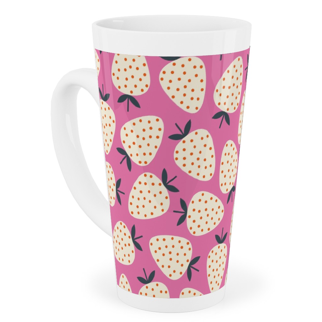 Strawberries - Cream on Pink Tall Latte Mug, 17oz, Pink