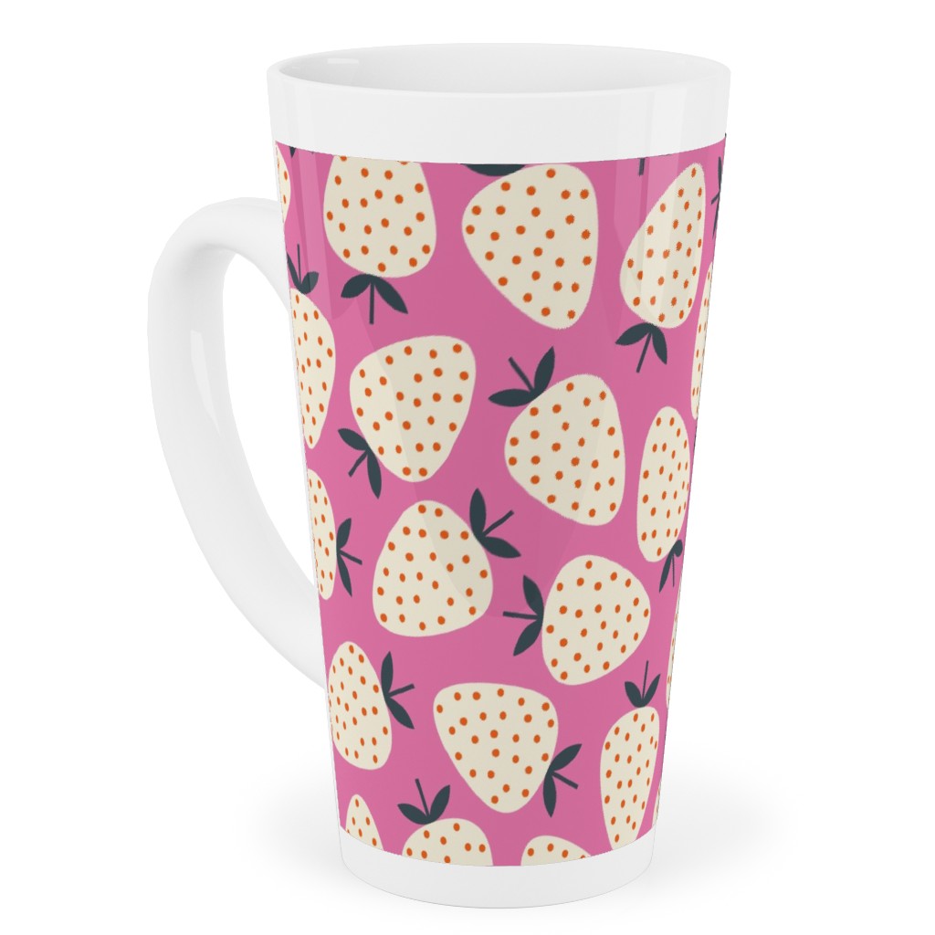 Strawberries - Cream on Pink Tall Latte Mug, 17oz, Pink, Bright Pink