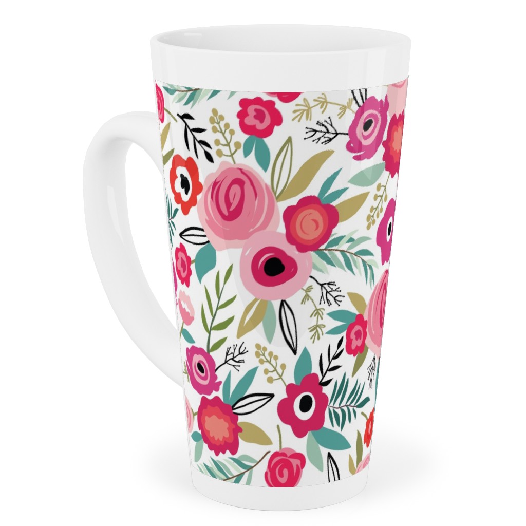 Maypole - Pink Tall Latte Mug, 17oz, Pink, Bright Pink