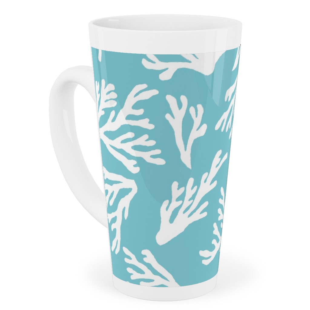 Coral - Turquoise Tall Latte Mug, 17oz, Blue