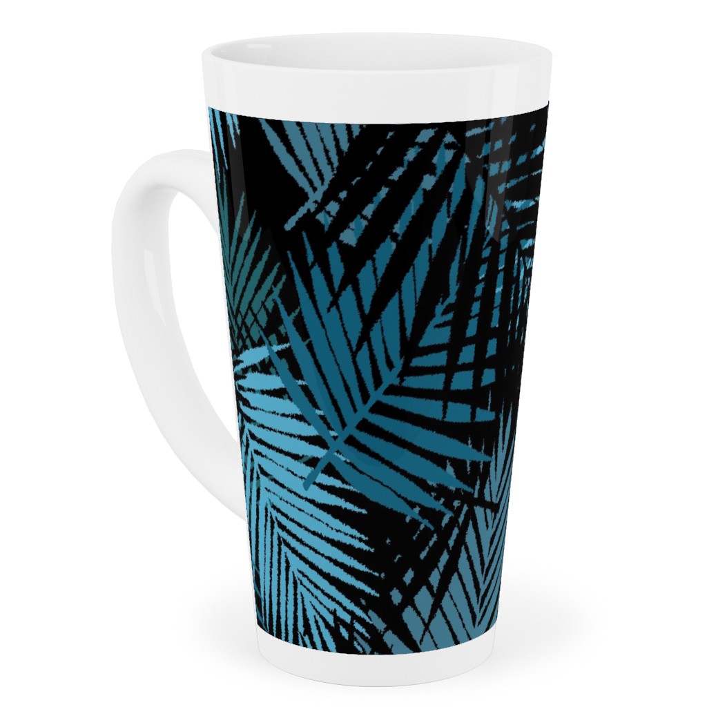 Tropical Leaves - Blue and Green Tall Latte Mug, 17oz, Blue