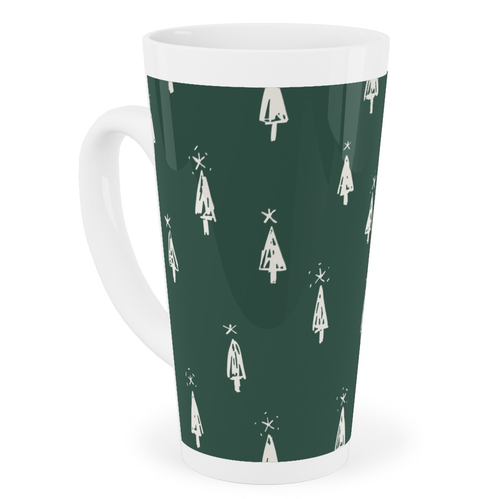 Christmas Trees on Pine Needle Tall Latte Mug, 17oz, Green