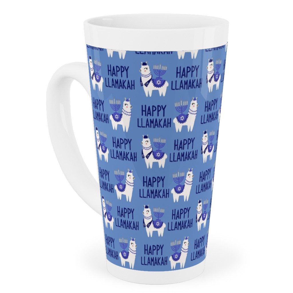 Happy Llamakah - Blue Tall Latte Mug, 17oz, Blue, True Blue