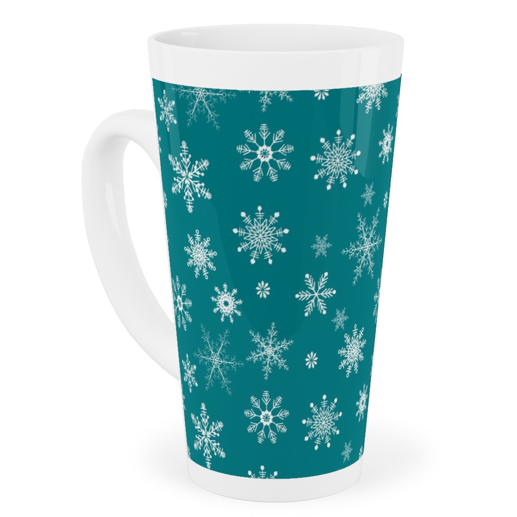 Snowflakes on Emerald Tall Latte Mug, 17oz, Green