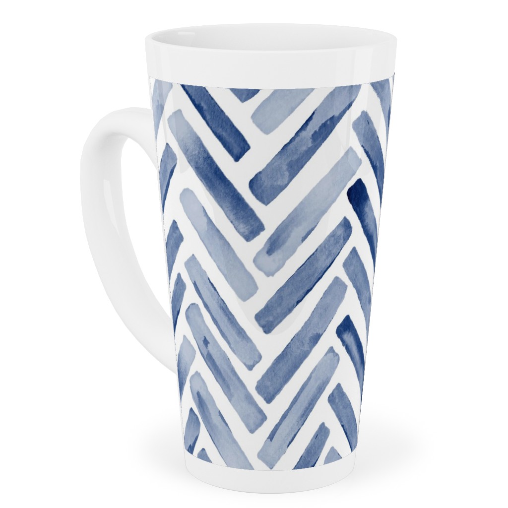 Painted Chevron Herringbone Tall Latte Mug, 17oz, Blue, Ultramarine