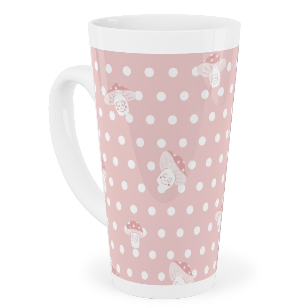 Mushroom and Dots - Pink Tall Latte Mug, 17oz, Pink