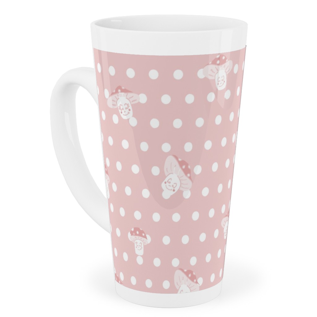Mushroom and Dots - Pink Tall Latte Mug, 17oz, Pink, Bright Pink