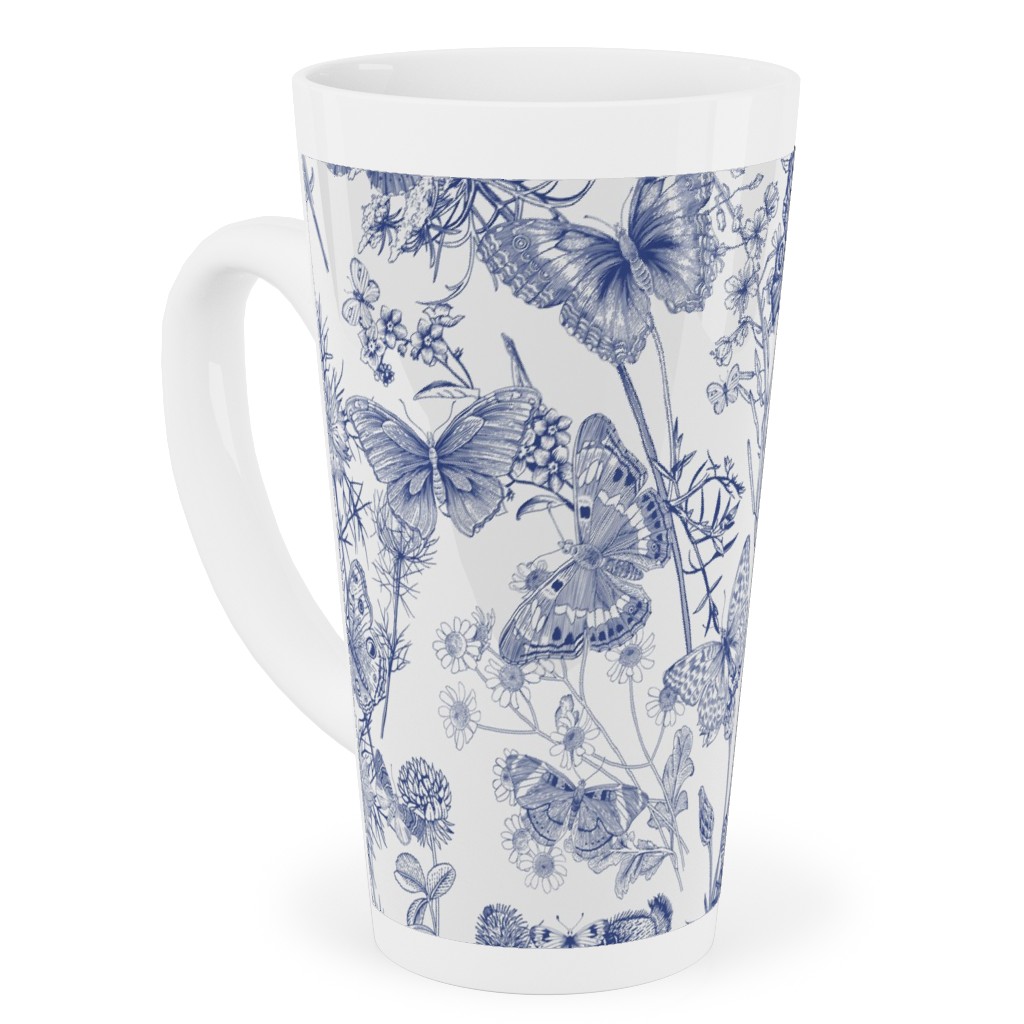 Butterflies and Wild Flowers Tall Latte Mug, 17oz, Blue, True Blue