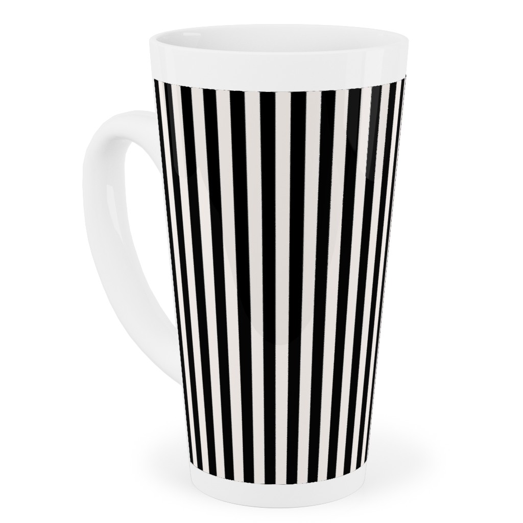 Basic Stripe - Black and Cream Tall Latte Mug, 17oz, Black, Black