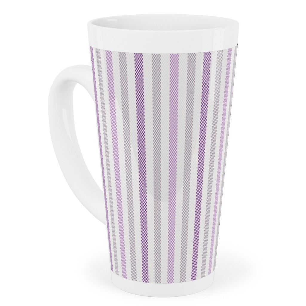 Tricolor French Ticking Stripe - Purple Tall Latte Mug, 17oz, Purple