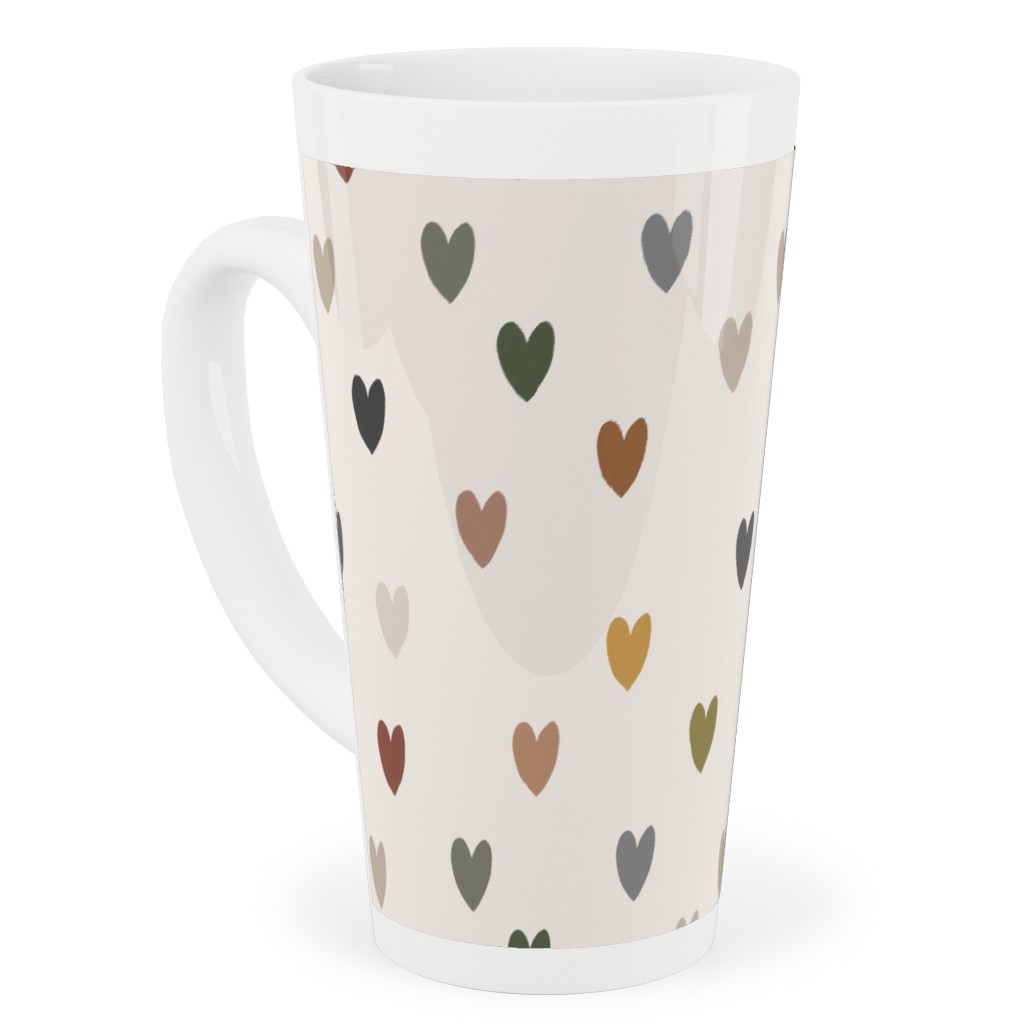 Earthy Colored Hearts - Multi Muted Tall Latte Mug, 17oz, Beige