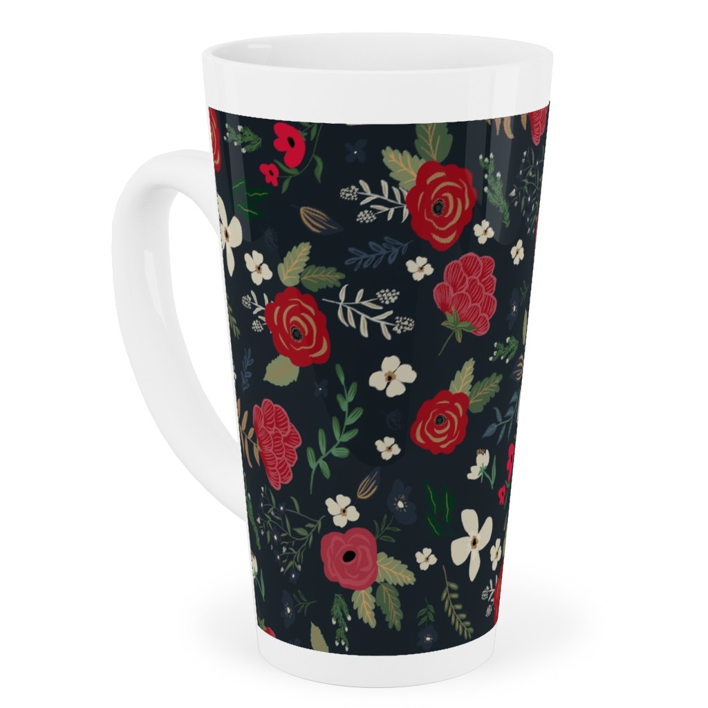 Fancy Winter - Navy Background Tall Latte Mug, 17oz, Black, Black