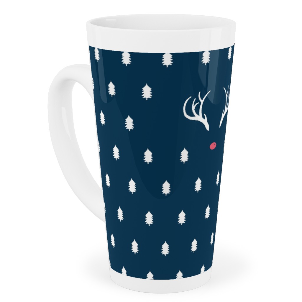Modern Christmas Deer - Navy Tall Latte Mug, 17oz, Blue