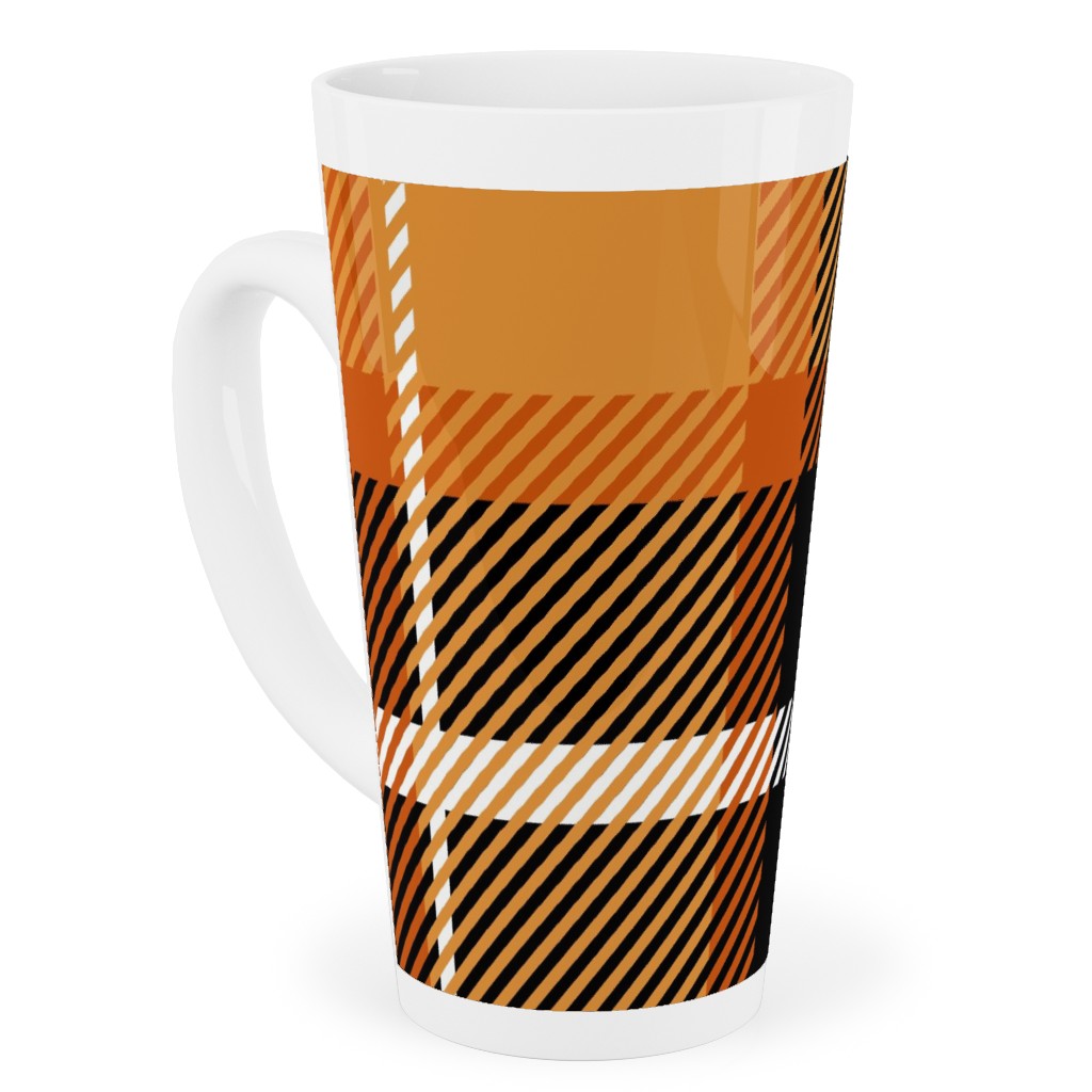 Orange and Black Plaid Tall Latte Mug, 17oz, Orange, Orange